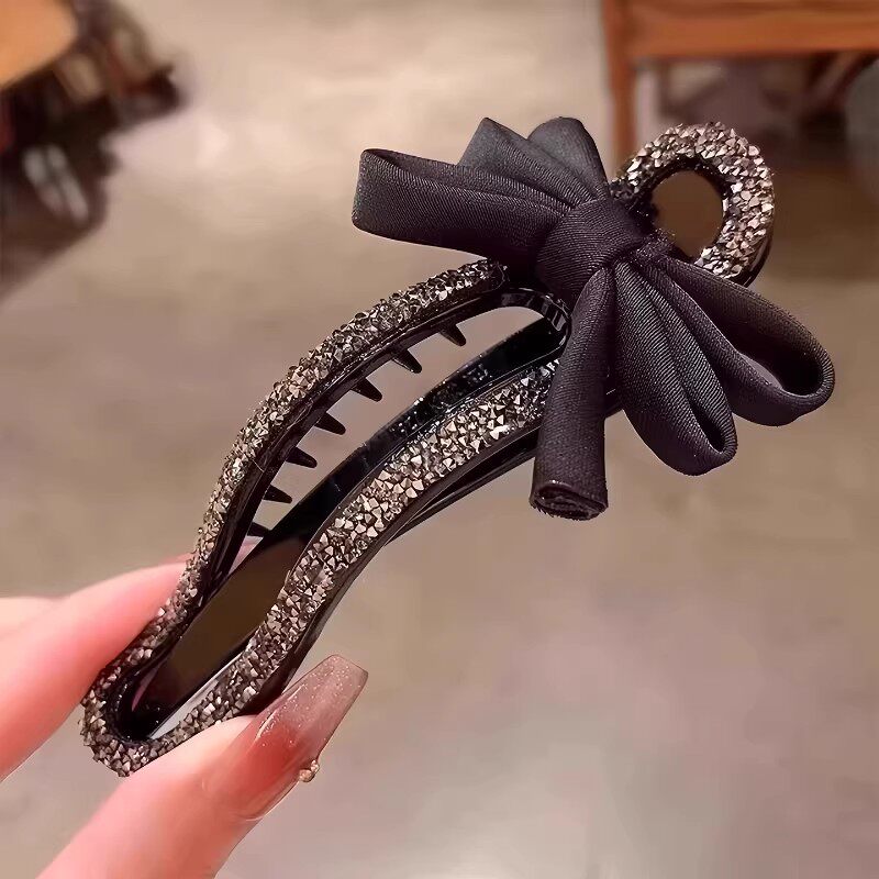 2026新款镶钻蝴蝶结 鸭嘴夹后脑勺懒 富婆发夹抓夹横款横向懒人夹