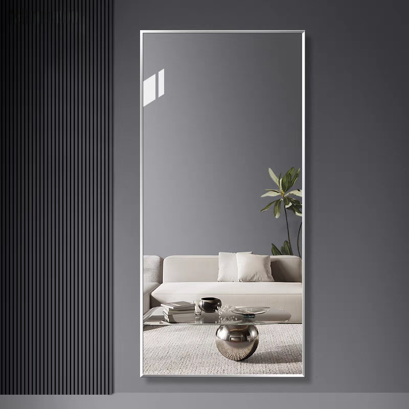 极简铝框穿衣镜家用壁挂墙白色全身镜子贴墙自粘大试衣镜落地镜 - 封面