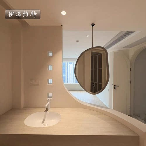 芒果不锈钢轻奢吊杆悬空浴室镜