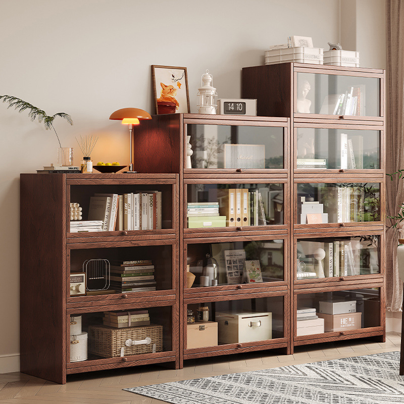 全实木书架置物架落地玻璃门柜子储物柜家用儿童客厅展示防尘书柜