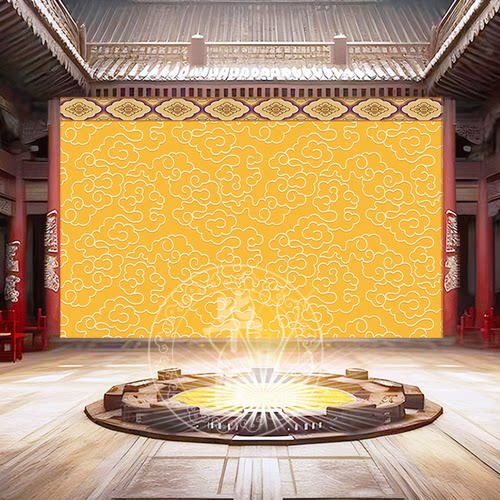 中式金色祥云佛堂寺庙壁画