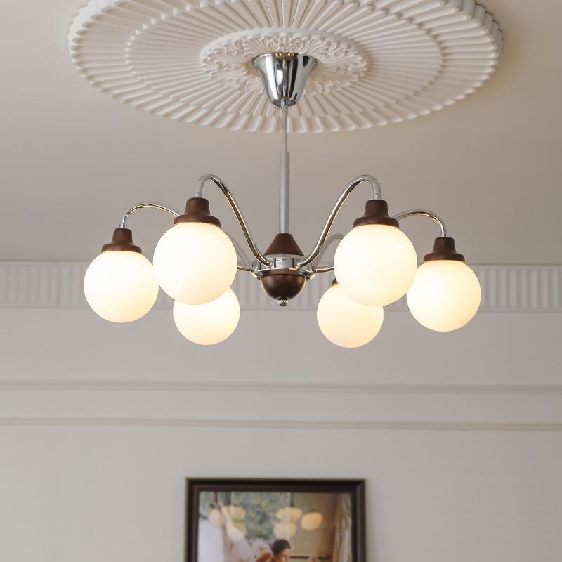 包豪斯客厅吊灯中古魔豆法式现代简约卧室餐厅主灯奶油风木艺灯具