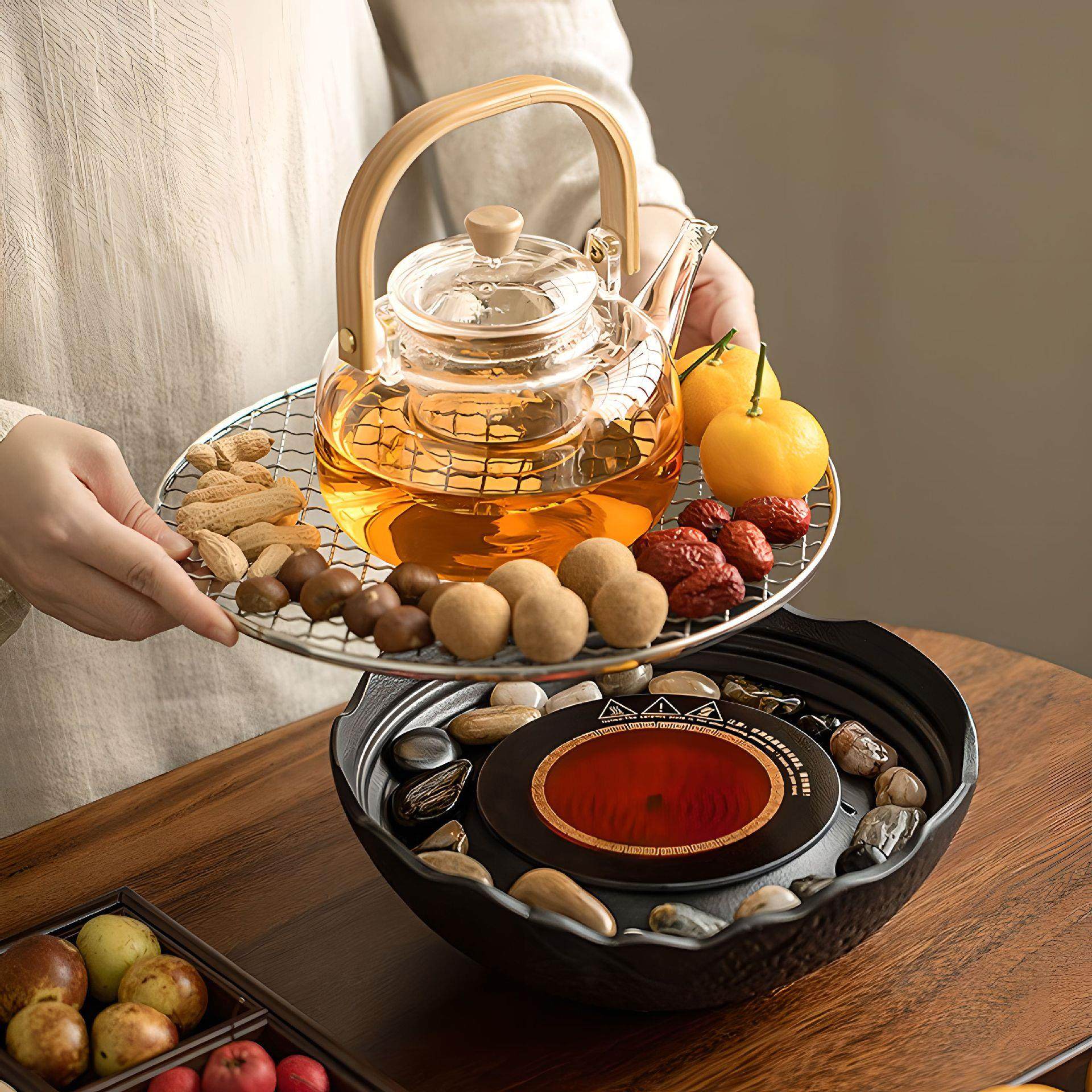 陶瓷围炉煮茶室内家用全套电陶炉花茶茶具套装玻璃煮茶壶一件带发