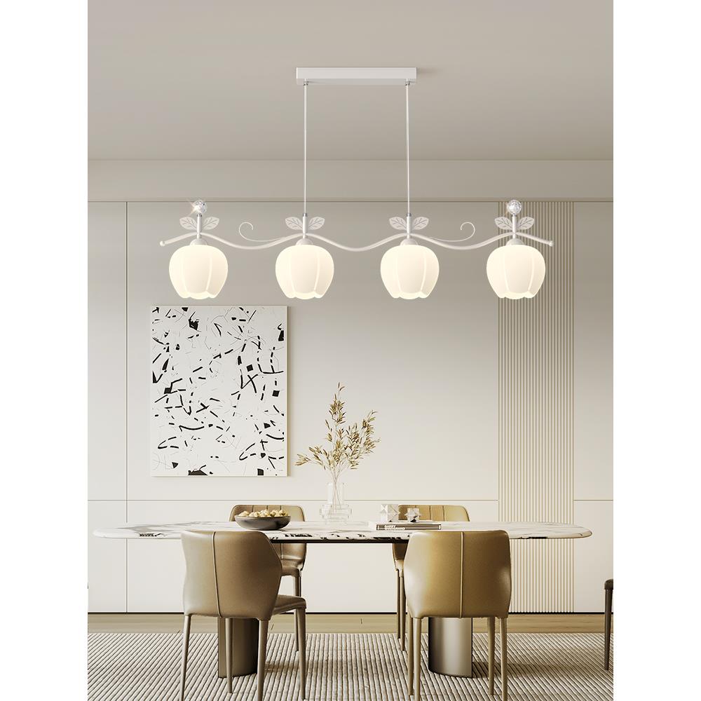 法式奶油风2025新款餐厅灯简约现代餐桌吧台灯具创意花朵长条吊灯