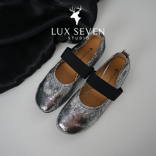 Lux Seven知性优雅 松紧带复古太空银芭蕾玛丽珍平底单鞋女