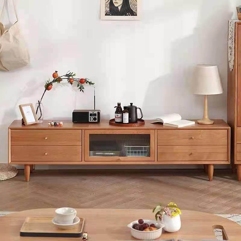 云端电视柜一件包邮北欧轻奢实木原木色电视柜樱桃木视听柜家具
