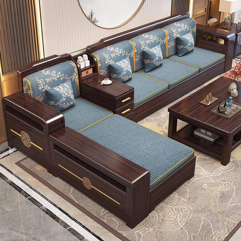 中式紫金实木檀木简约现代沙发客厅小户型冬夏两用家用储物组合