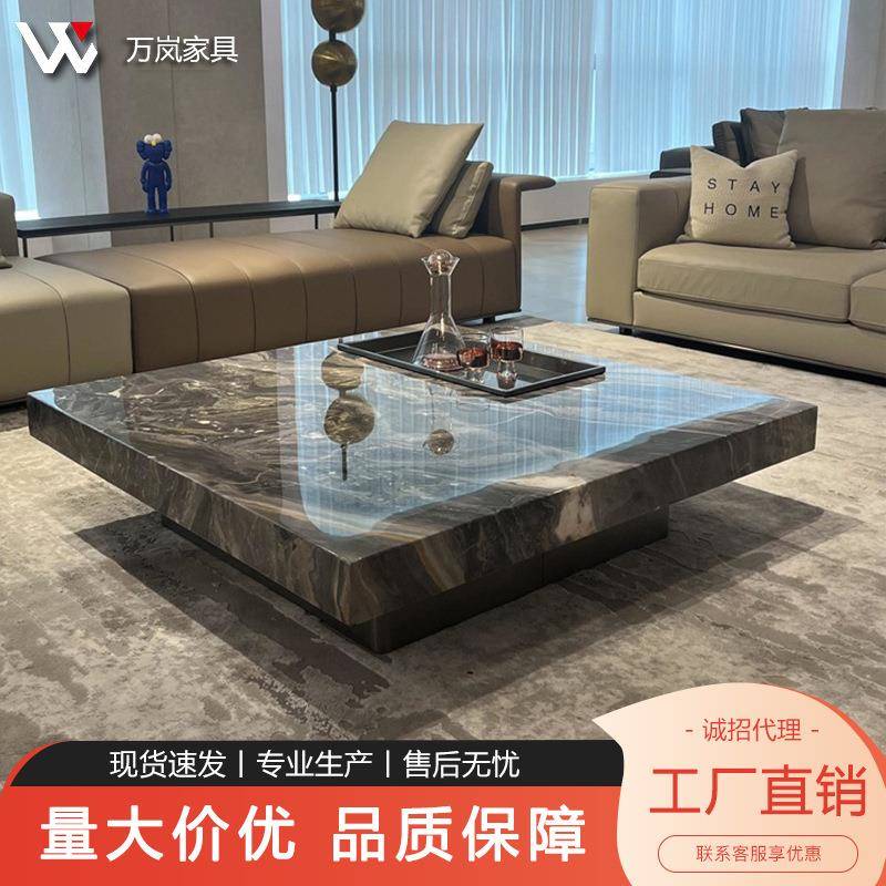 意式极简正方形岩板茶几客厅家用轻奢现代简约都设计师悬浮高级感