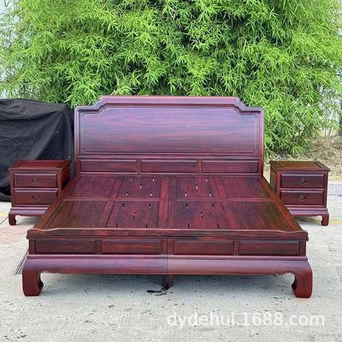 黑金檀大床简约素面1.8米主卧实木婚床巴西黑酸枝双人床静音透气