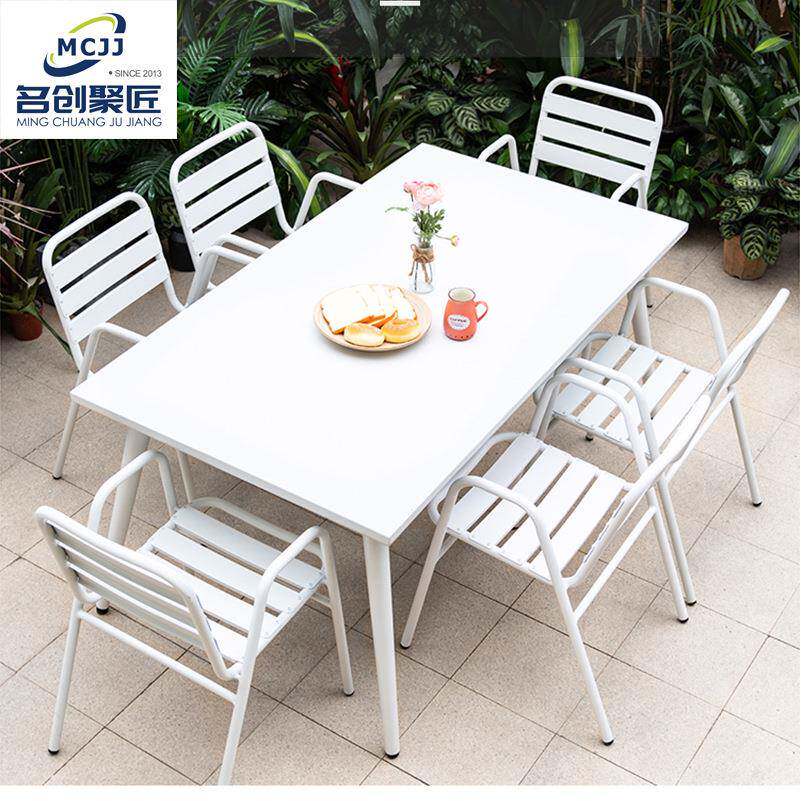 阳台桌椅三件套庭院别墅花园餐桌椅组合室外白色北欧简约铁艺家具