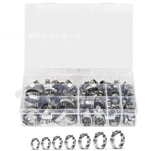 130pcs盒装304不锈钢单耳无极卡箍固定软管夹5.8-21mm组合装