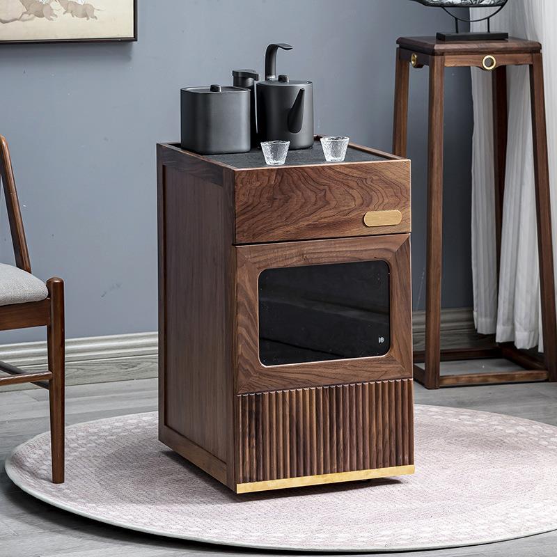 北美黑胡桃木茶水柜实木可移动木小户型水吧台茶台烧水茶桌边柜