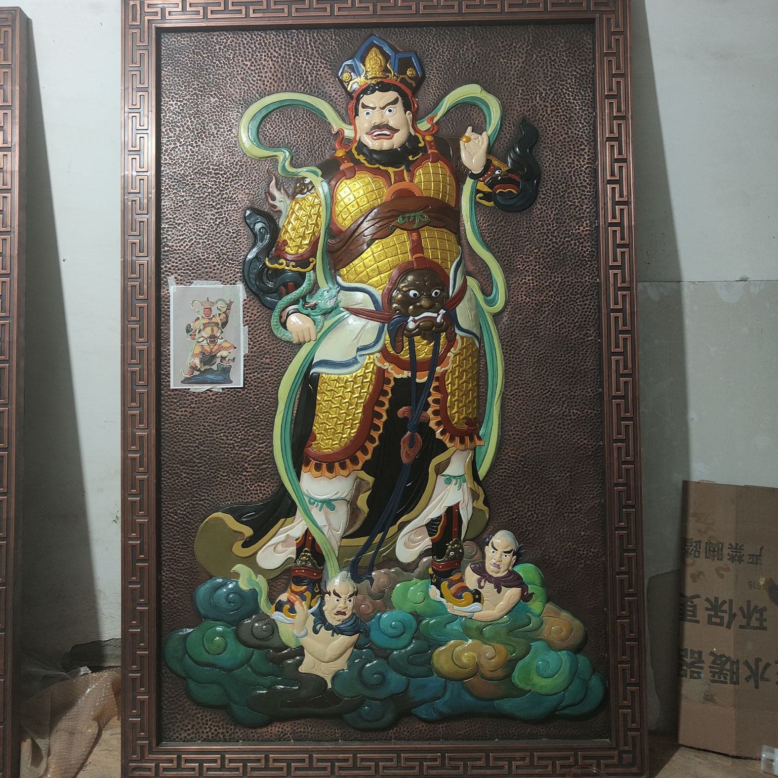 紫铜锻造铜浮雕铜版画四大天王金属彩绘铜彩绘壁画厂家直销