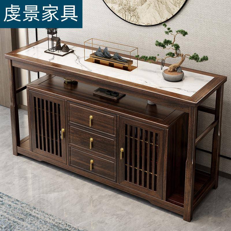 新中式乌金木实木餐边柜现代中式餐厅入户玄关柜储物茶水柜收纳柜