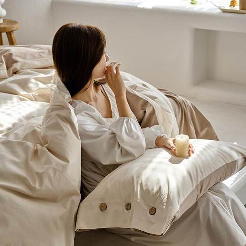 纯棉磨毛四件套床上用品纯色双拼床单被套床笠全棉加厚套件