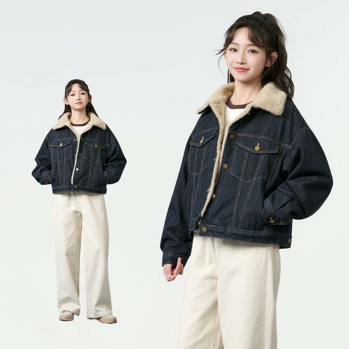 原牛丹宁女童加厚保暖牛仔夹克