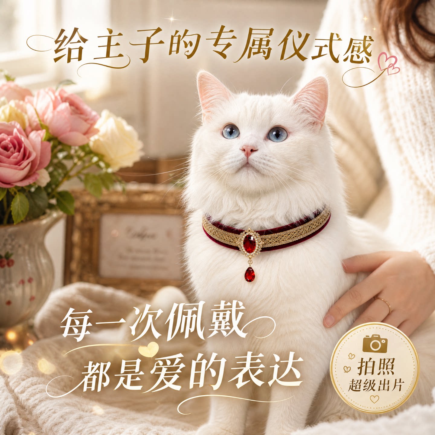 猫咪丝绒鎏金镶宝石生日派对项圈