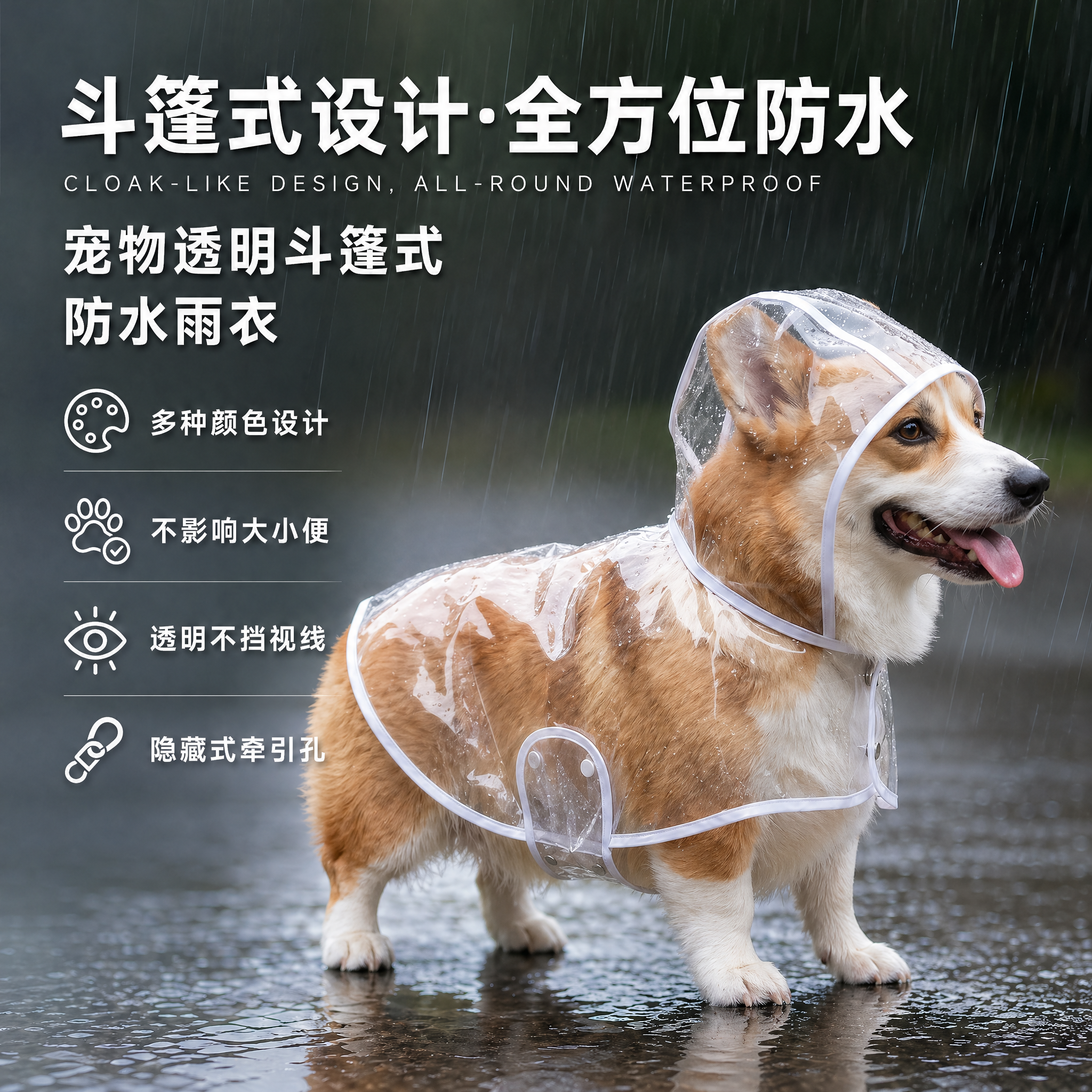 透明斗篷式防水防脏狗狗雨衣