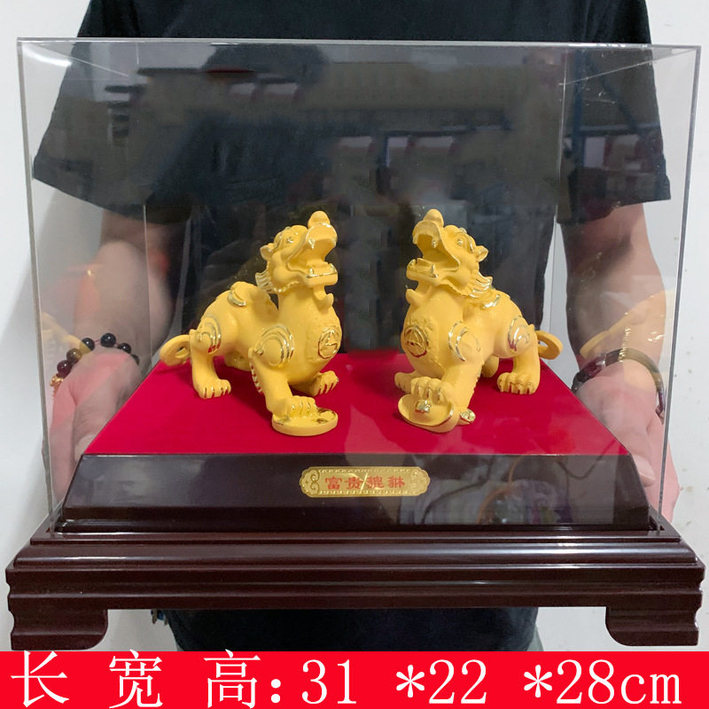 招财貔貅摆件绒沙金招财金貔貅摆件特大沙金中式霸气办公桌摆件