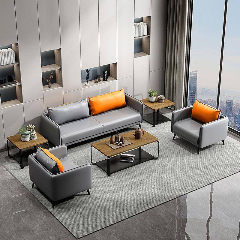 真皮办公室沙发茶几组合现代简约会客出租房公寓接待商务小户型