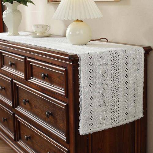 白色镂空桌旗法式复古蕾丝桌布长条美式电视柜装饰盖布五斗柜盖巾