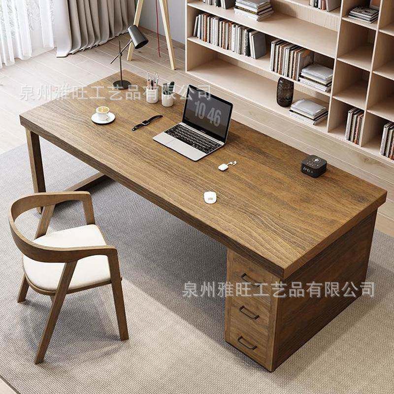 全实木办公桌电脑桌家用书桌带抽屉办公室老板桌简约现代大板桌子