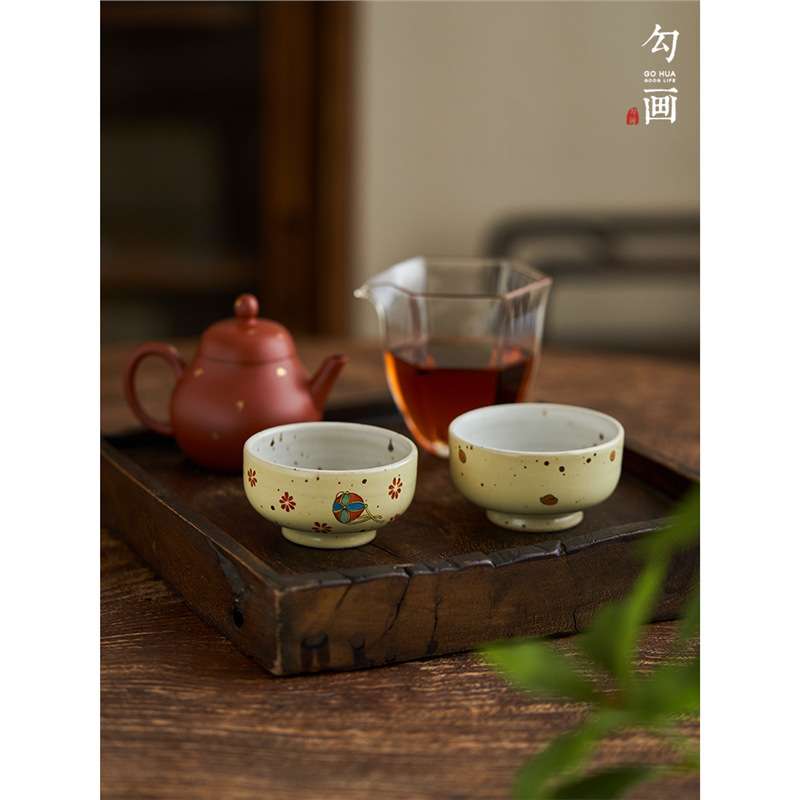 勾画茶器  快客杯一壶一杯旅行茶具配套小茶杯单杯粗陶茶具品茗杯