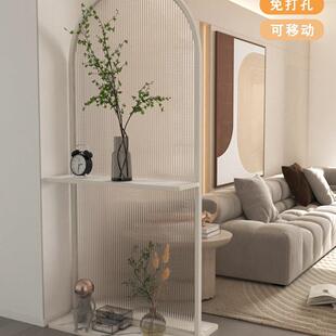 奶油风进门沙发艺术玻璃隔断置物架入户正对门客厅玄关屏风可移动