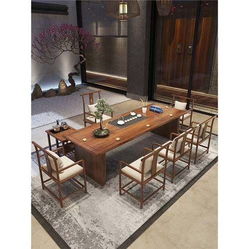 新中式胡桃木茶桌椅组合实木现代泡茶桌客厅办公茶台一体客厅家具