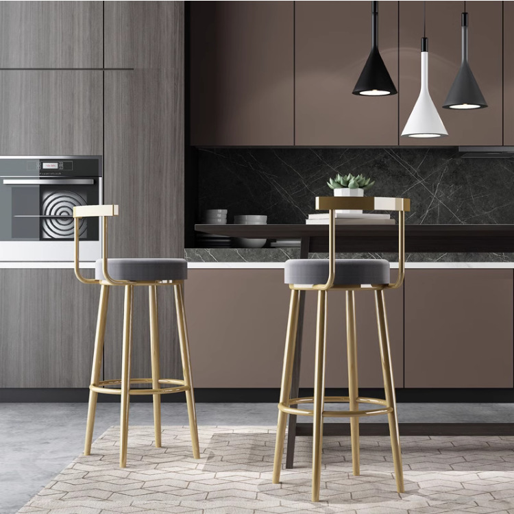 现代休闲吧台椅奶茶店高脚椅酒吧铁艺高脚凳金色酒店家用餐厅椅子