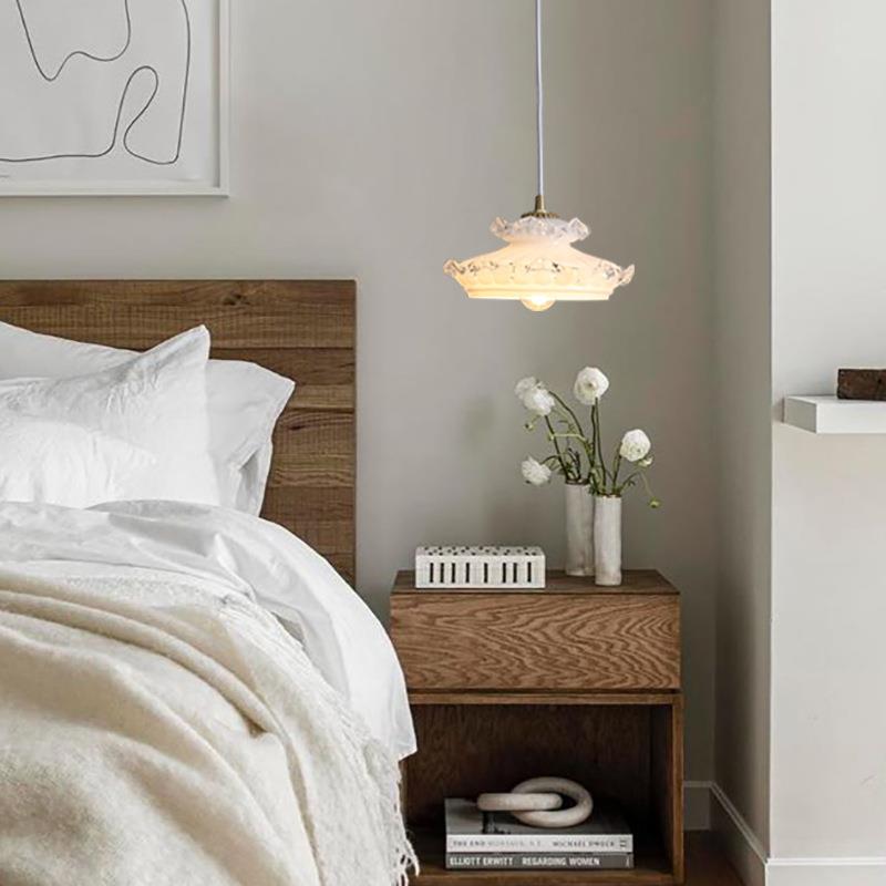 法式中古餐厅吊灯轻奢全铜玻璃三头日式复古书房奶油风床头小吊灯