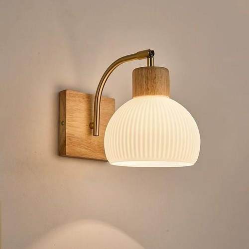 壁灯复古北欧实木胡桃色现代简约客厅床头卧室中式创意楼梯过道灯