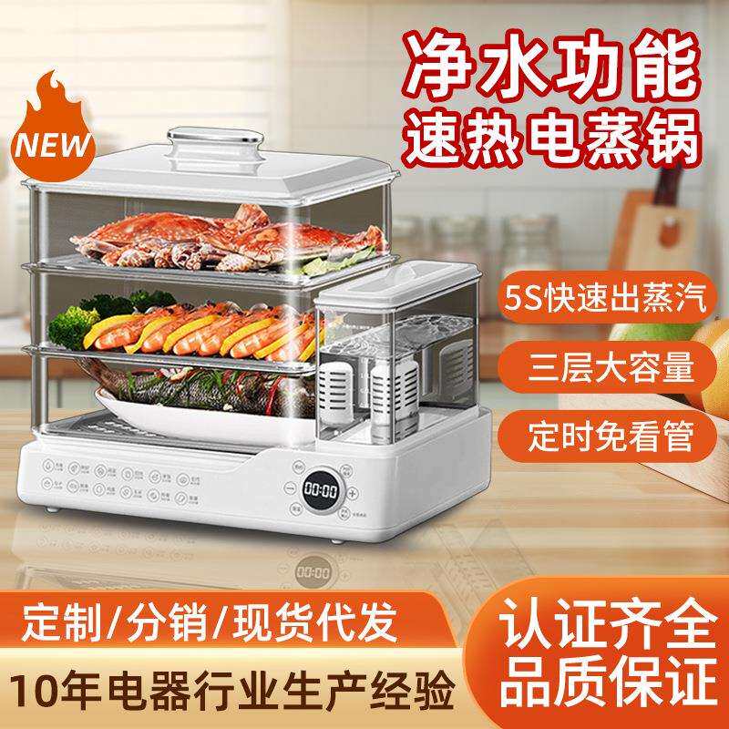 2026新款电蒸锅家用大容量多功能蒸煮一体外置水箱净水定时保温电