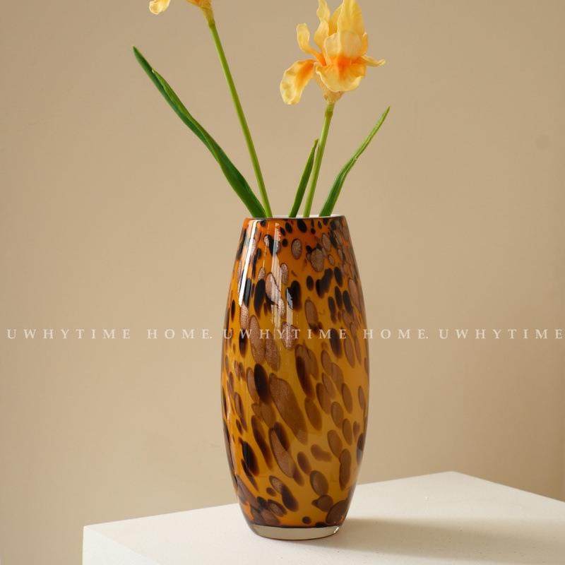 法式复古豹纹黑点洒金琥珀艺术中古风花瓶高级琉璃新年圣诞插花器,特色手工艺,其他特色工艺品,淘宝优惠券,粉丝福利购,淘宝优惠卷