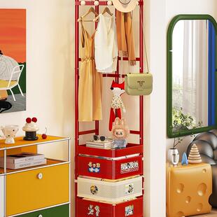 多巴胺转角衣帽架卧室可移动衣架落地床头柜一体挂衣架家用置物架