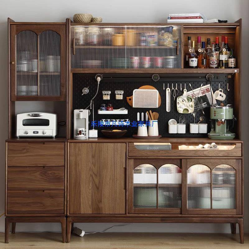 北美黑胡桃木复古客餐厅靠墙一体餐边柜大容量收纳储物碗碟茶水柜