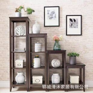 美式古典实木花架沙发边客厅简约现代花架子落地式绿萝花束摆台