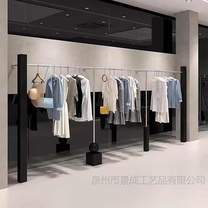 服装店展示架不锈钢黑色上墙架子衣服挂衣架男女装店造型陈列货架