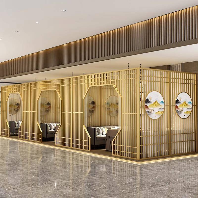 新中式铁艺屏风餐厅火锅店隔断简约风饭店烧烤店入户遮挡格栅卡座
