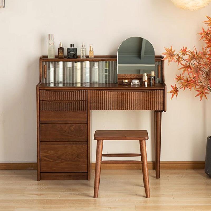 北美黑胡桃木梳妆台实木新中式卧室梳妆柜一体收纳储物原木化妆柜