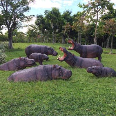 玻璃钢户外仿真河马动物雕塑公园林水池绿地景区庭院仿真动物摆件