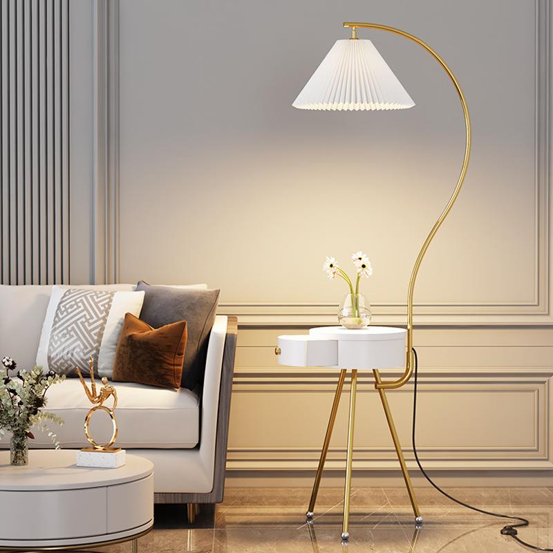 网红落地灯客厅沙发边轻奢茶几置物架北欧抽屉卧室床头柜一体台灯