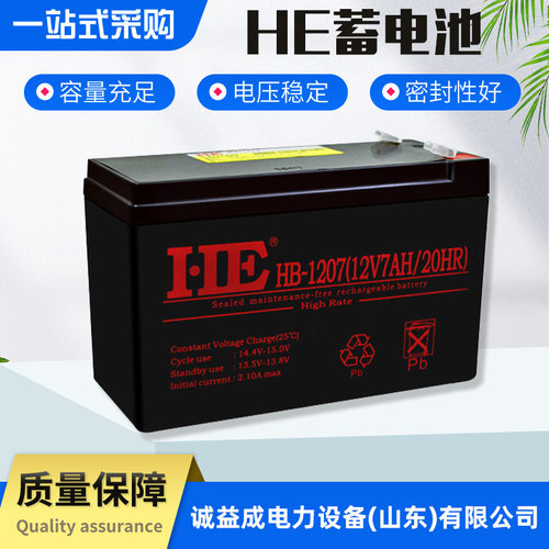 HE蓄电池HB-1207铅酸储能免维护电瓶24/38/65/100AHUPS应急电源2V