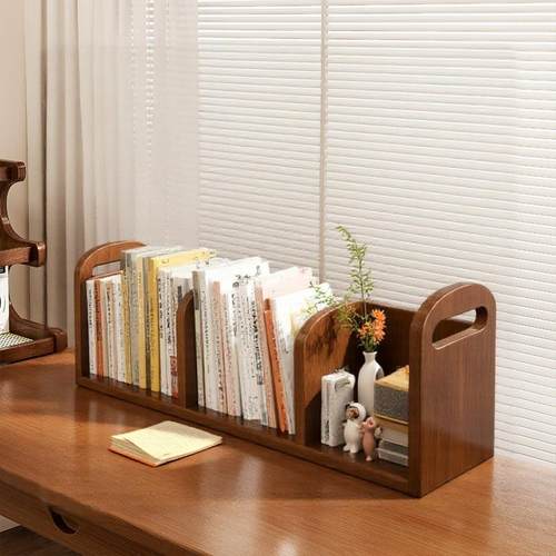 实木书桌上置物架书立复古小型书柜学生简易桌面书架书本收纳架子