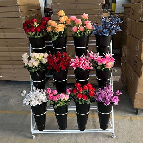 摆摊仿真花插花架花店圆筒醒花鲜花架置物架展示架可移动铁艺架子