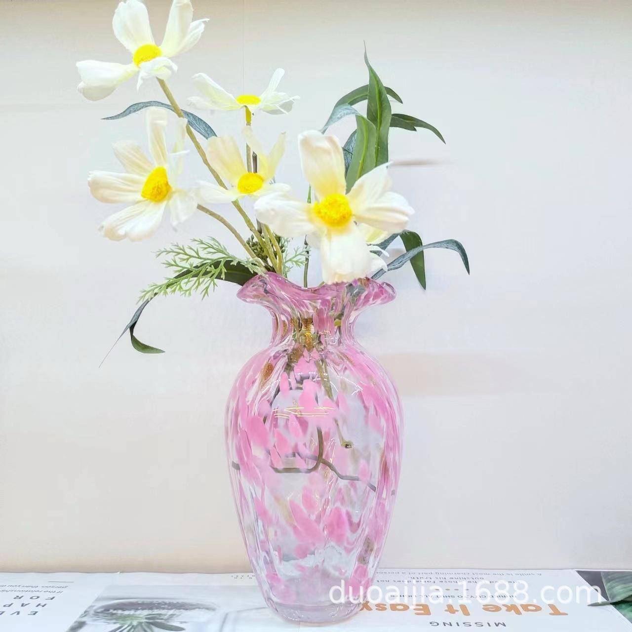 轻奢风创意玻璃花瓶粉色花瓶北欧简约风家居饰品热卖花瓶