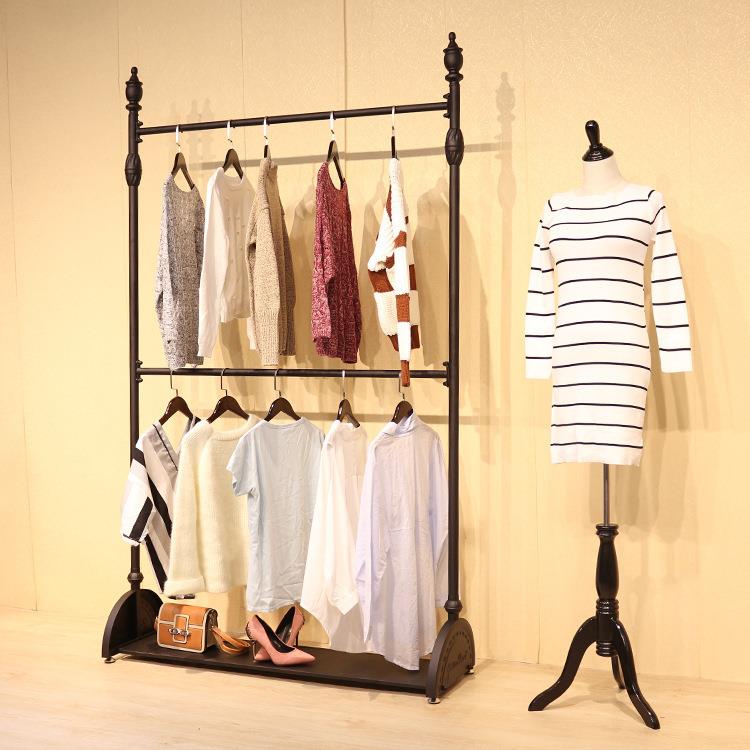 服装店衣架展示架落地式铁艺货架陈列架中岛架双层女装挂衣服架子