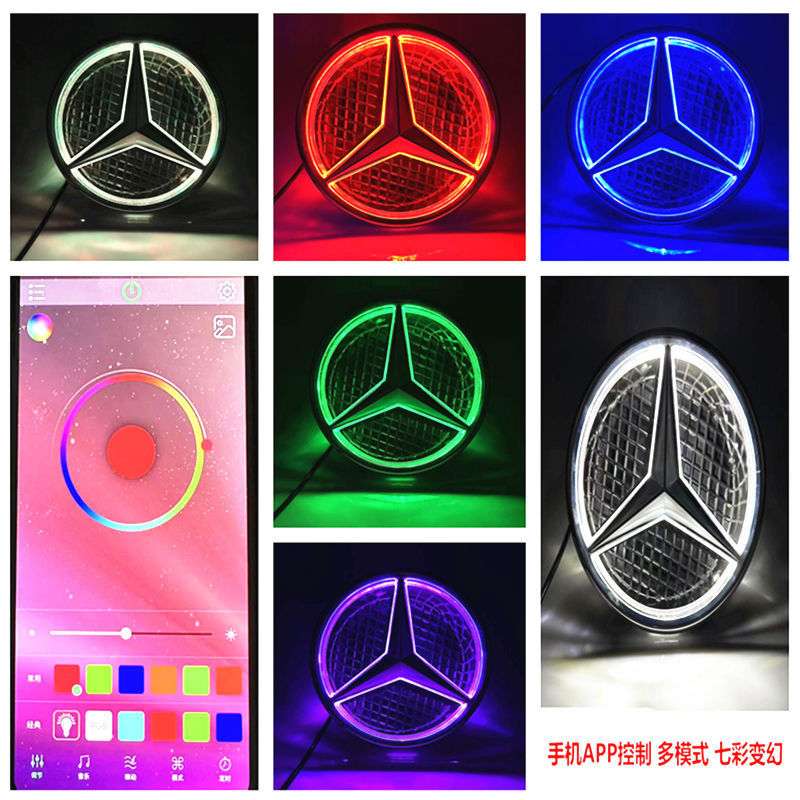 适用奔驰原车发光标C级E级CLA GLA GLS GLE GLC GLK改装APP中网标