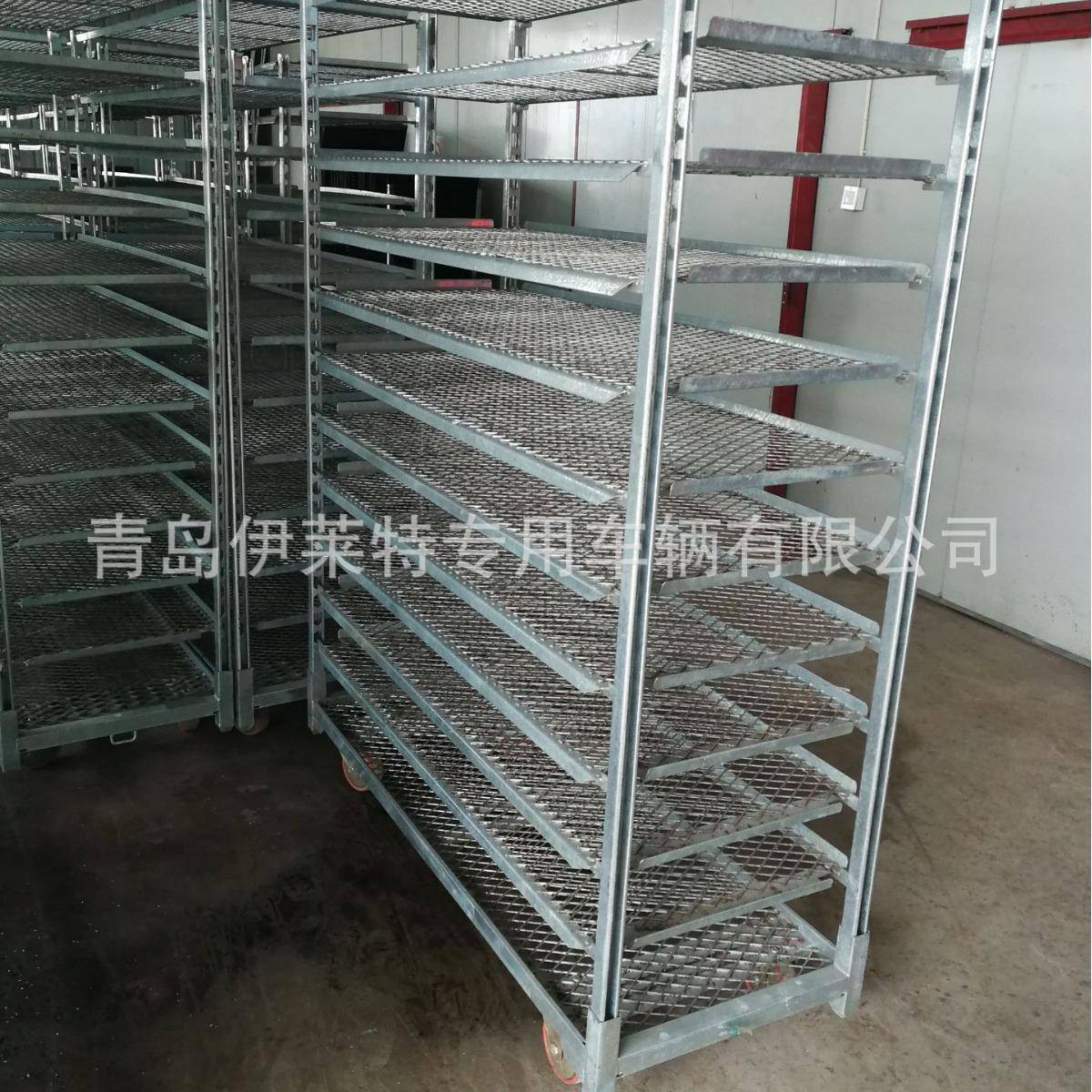 直销花卉育苗车,基地大棚小盆栽周转热镀锌不生锈拉板板台车