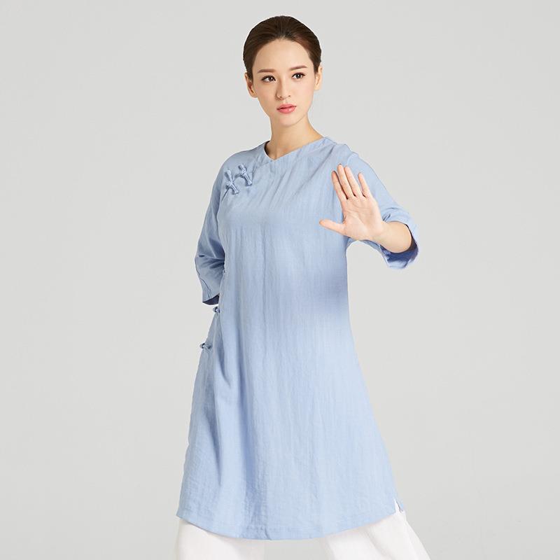 春季太极服女斜领大襟竹节麻练功表演武术服晨练太极服套装